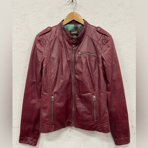 Vintage Danier Red Leather Full Zip Moto Jacket, Size S